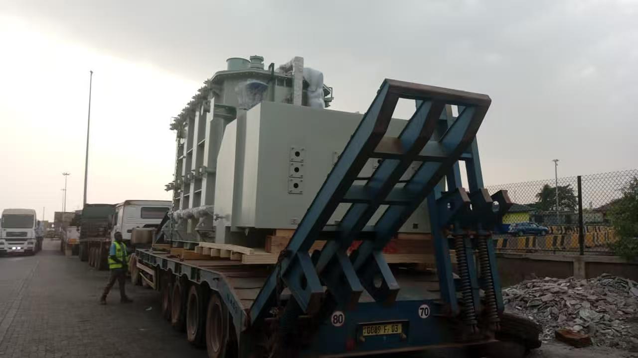 Heavy transformer on lowbed trailer